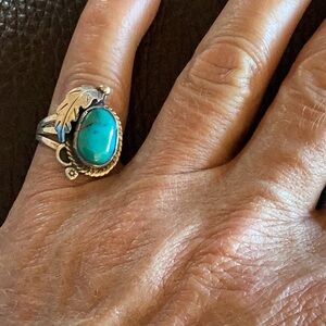 Ring Native American Sterling Silver Natural Turquoise 6 1/2